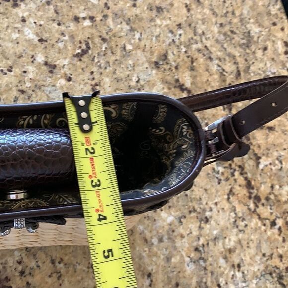 Brighton Weaved Straw Croc Embossed Leather Trudy Rattan Purse Shoulder Bag - Picture 9 of 11